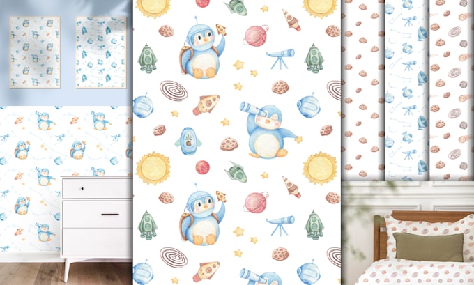 Gig Preview - Create watercolor seamless pattern design for kids, baby