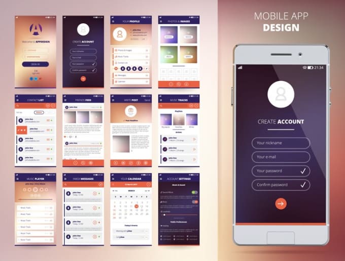 Gig Preview - Smartphone application design templates set flat isolated