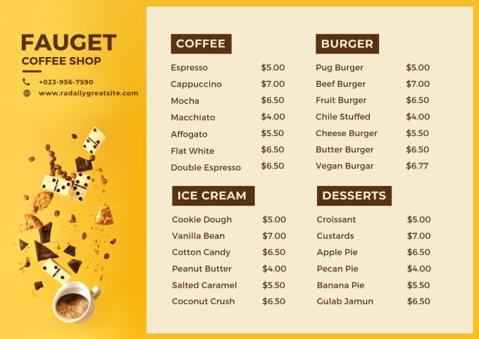 Gig Preview - Design creative food menu, cafe menu, coffee menu 1 day