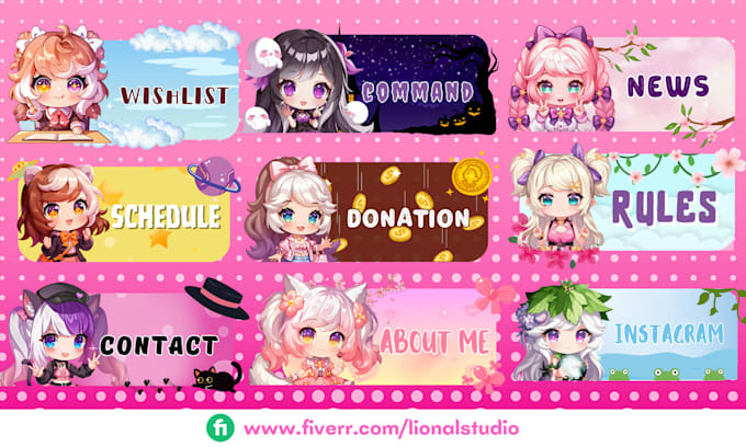 Gig Preview - Design custom twitch panel chibi for vtuber chibi style