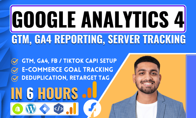 Gig Preview - Setup google analytics 4, ga4 ecommerce tracking with ga4 server side tracking