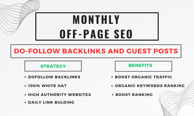 Gig Preview - Do monthly off page seo backlinks to your website ranking