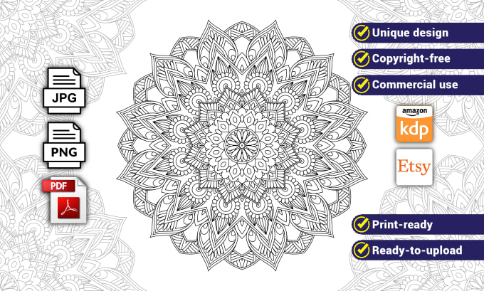 Gig Preview - Design mandala coloring pages adult coloring book amazon kdp coloring book pages