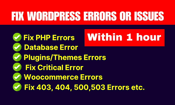 Gig Preview - Fix 403, 404, 500, 503 errors wordpress website, critical error, database error