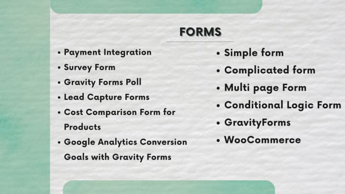 Gig Preview - Make and fix the wordpress form, gravity form, contact form 7, and caldera form