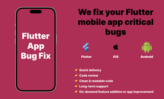 Gig Preview - Fix flutter app bugs in your flutter mobile app, android ios app