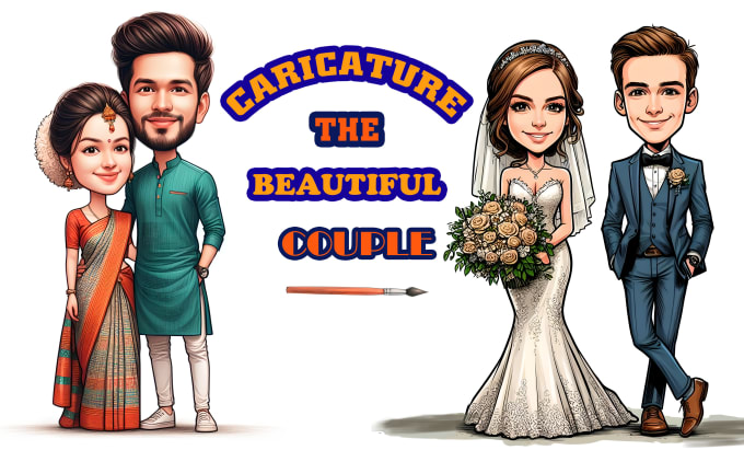 Gig Preview - Draw couple wedding and anniversary caricature and portrait