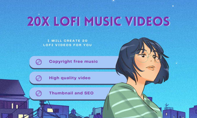 Gig Preview - Create 20x lofi hip hop chill music videos