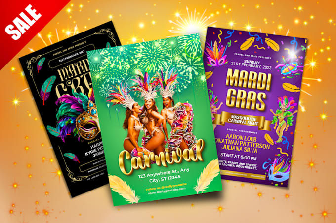 Gig Preview - Design mardi gras party flyers, posters, invitations,  banners, party ads posts