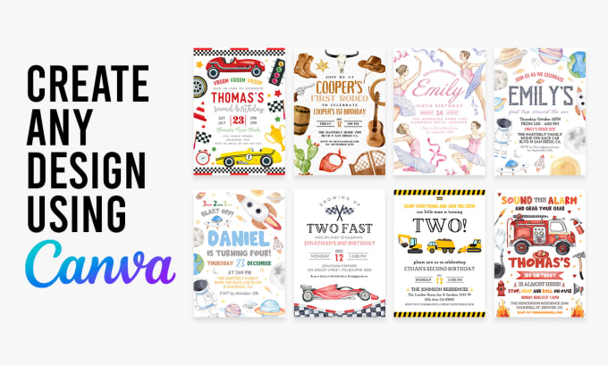 Gig Preview - Design birthday invite editable, canva templates for etsy