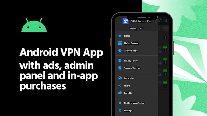 Bestseller - develop an android VPN app with ads and in app purchases