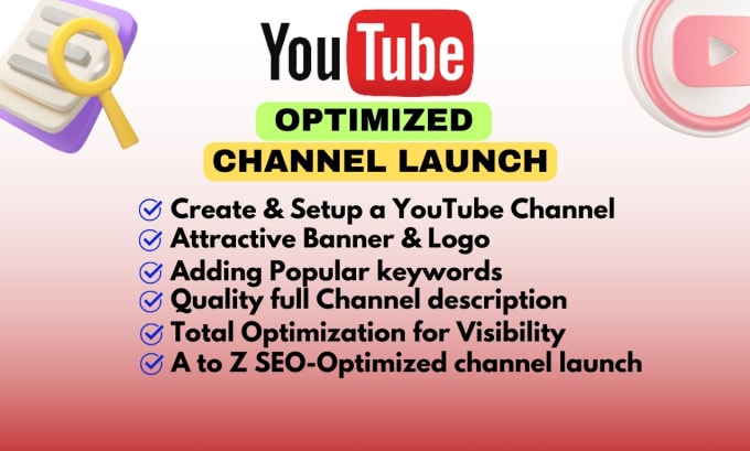 Gig Preview - Create, manage, logo, banner, and total optimized youtube channel