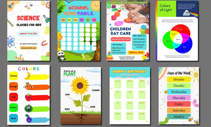 Gig Preview - Make an attractive educational poster and flyer designs for kids