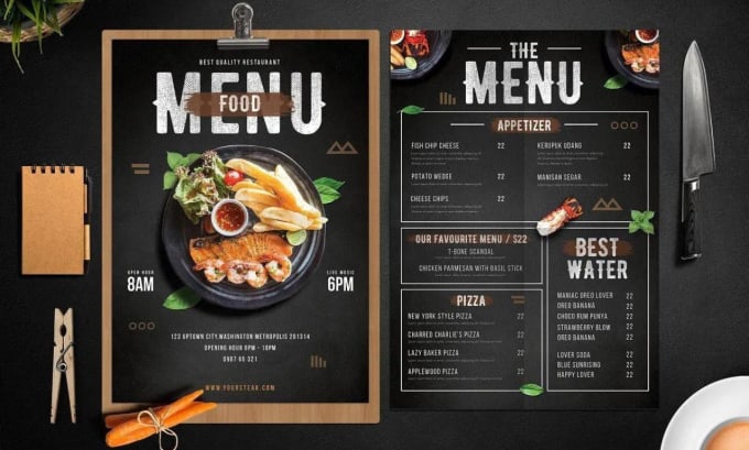 Gig Preview - Design restaurant flyer poster digital banner food menu cafe price list brochure