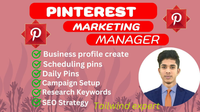 Gig Preview - Be your professional pinterest marketing manager,seo and tailwind expert