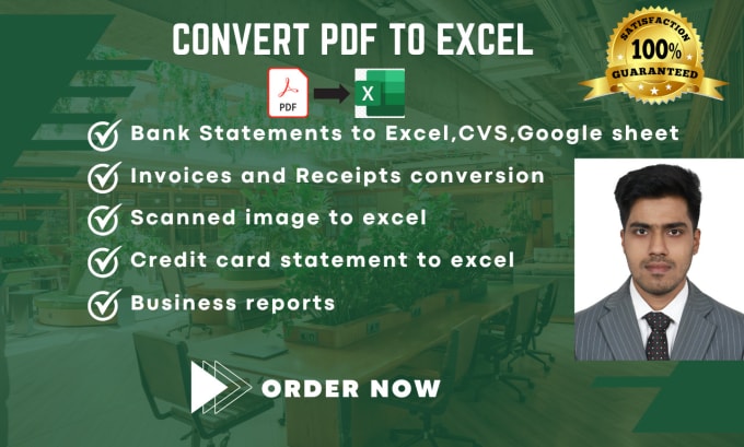 Gig Preview - Convert PDF to excel or cvs file, scanned image to excel or google sheet