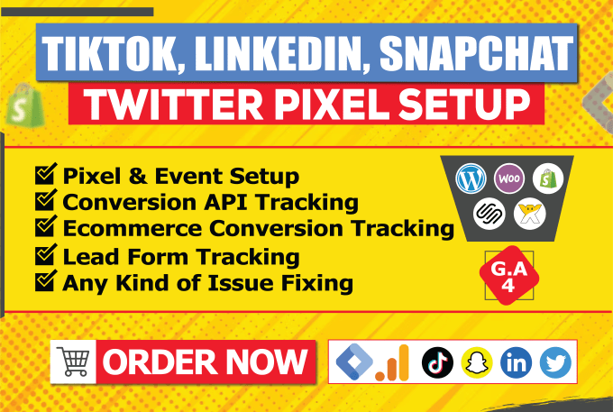 Gig Preview - Setup tiktok pixel, snapchat, reddit twitter linkedin pixel conversion tracking