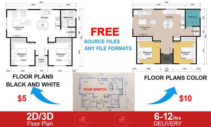 Gig Preview - Create custom 2d and 3d floor plans for developers