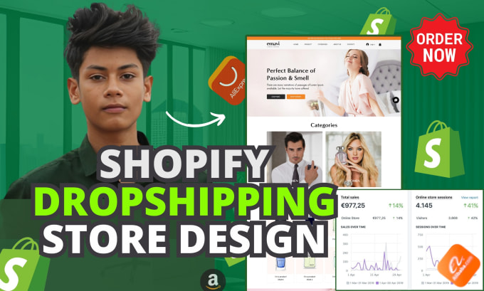 Gig Preview - Build shopify online store create shopify dropshipping ecommerce website design