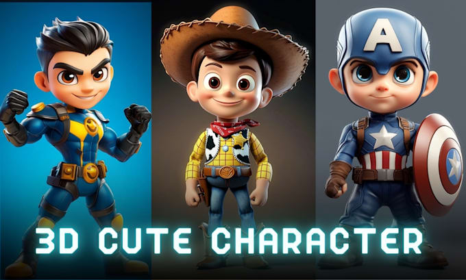 Gig Preview - Design 3d cute character, animal, mascot, cartoon character in pixar style