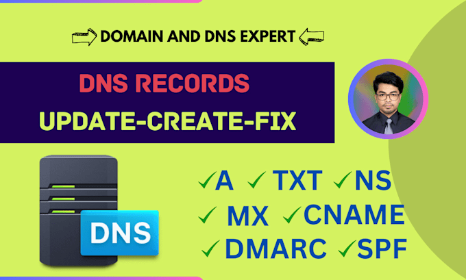 Gig Preview - Setup dns record, txt, dmarc, spf, dkim, mx and email