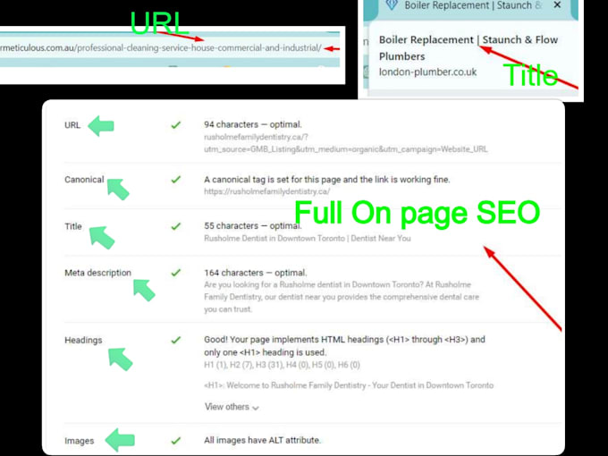 Gig Preview - Optimize title, meta description, img alt txt, h1, URL for on page SEO