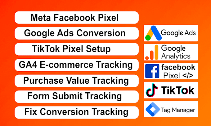 Gig Preview - Setup meta facebook pixel, ga4, tiktok pixel, google ads conversion tracking