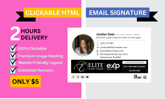 Gig Preview - Create clickable HTML email signature for outlook, gmail, mac etc