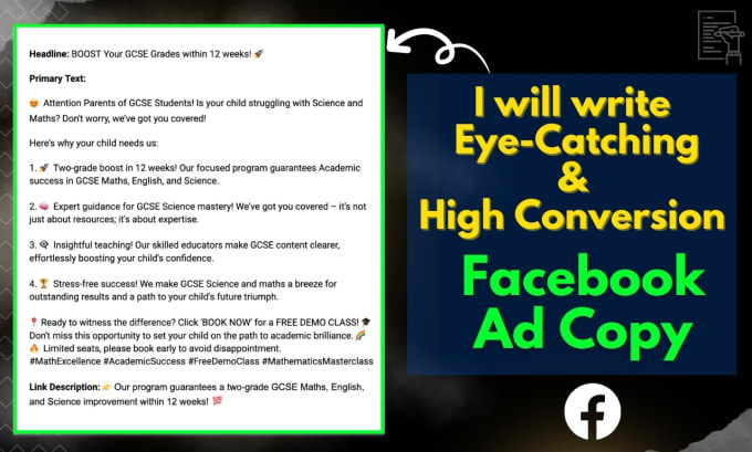 Gig Preview - Write eye catchy high converting ad copy or sales copy for facebook ads