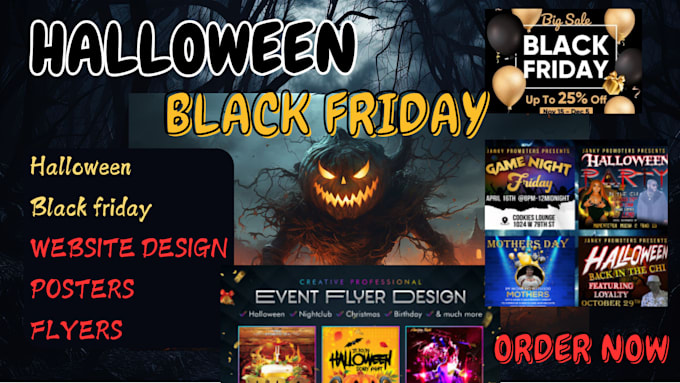 Gig Preview - Design halloween blackfriday flyers halloween website design promotion for sales