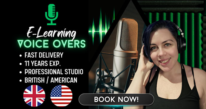 Gig Preview - Studio quality human female british or american elearning voice over