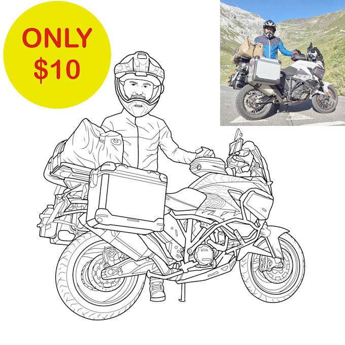 Gig Preview - Draw caricature with car and your motorcycle on my style