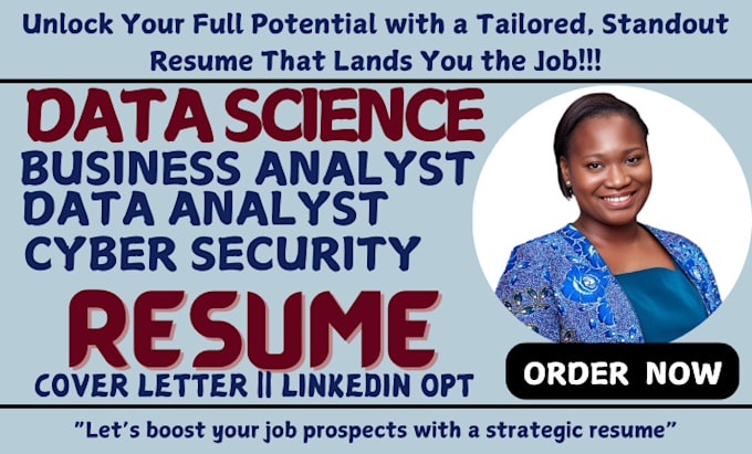 Gig Preview - Write a business analyst, data science, cyber security, data analyst resume