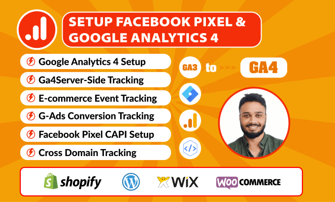 Gig Preview - Setup shopify ga4, google ads conversation tracking for ecommerce, fb pixel