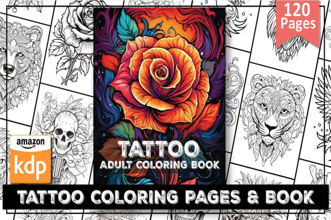 Gig Preview - Give you 120 pages of tattoo adult coloring book for KDP