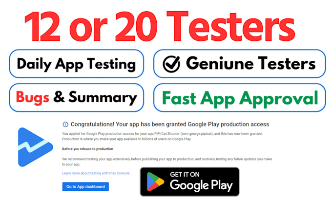 Gig Preview - Do 12 testers for google play closed testing 14 days