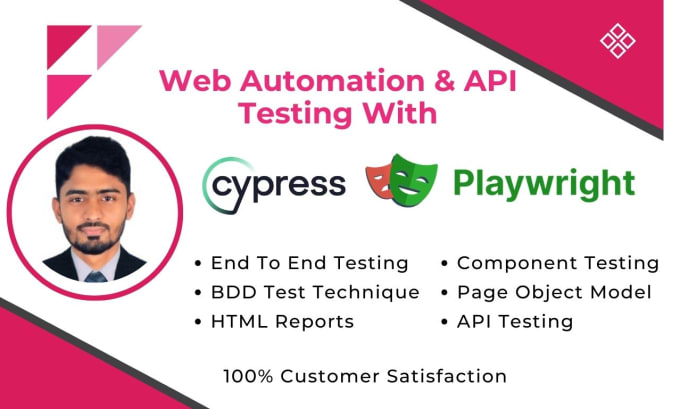 Gig Preview - Do web automation and API testing with selenium, cypress, and playwright