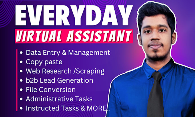 Gig Preview - Be an efficient admin virtual assistant for data entry, web research and more