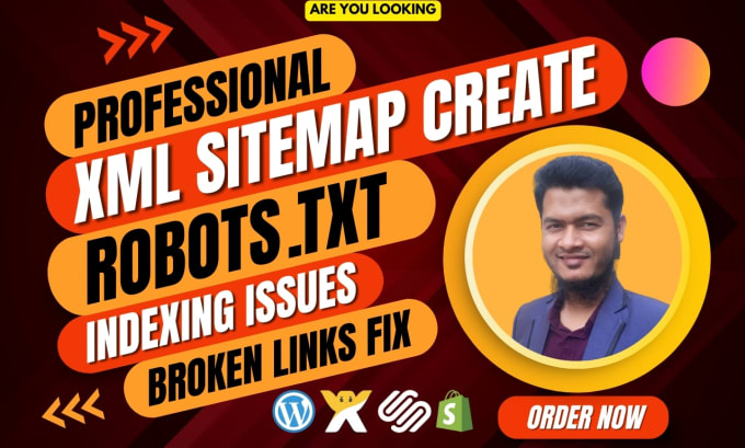 Gig Preview - Fix XML sitemap, robots txt, broken links for your website index