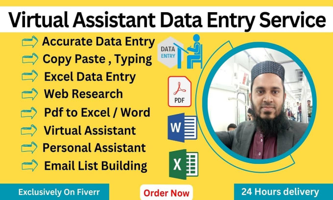 Gig Preview - Do accurate data entry, web research, copy paste as virtual assistant