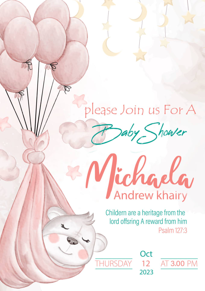 Gig Preview - Do a awesome invitation card design baby shower  gender reveal