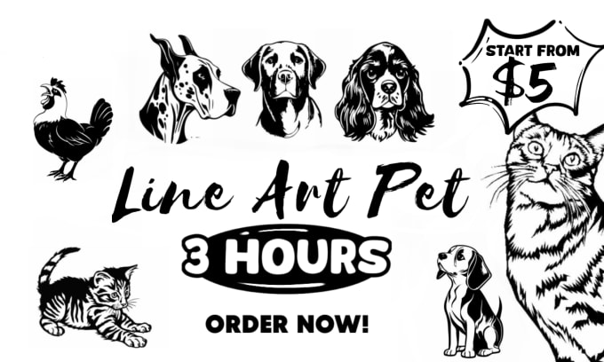 Gig Preview - Draw your pet,cat,dog portrait line art in 3 hours