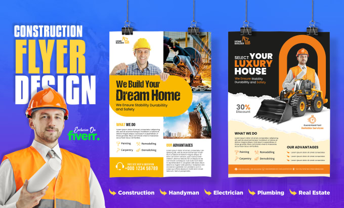 Gig Preview - Design construction handyman roofing hiring price listing plumbing lawn flyer