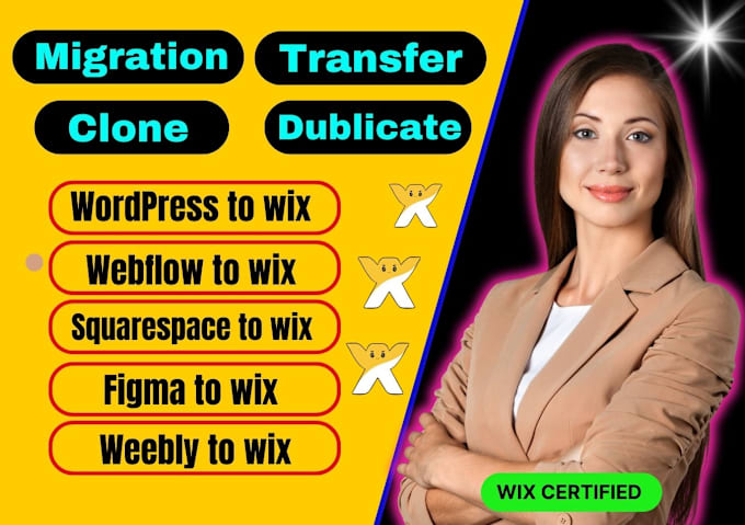 Gig Preview - Convert clone or transfer weebly, webflow, squarespace, wordpress website to wix