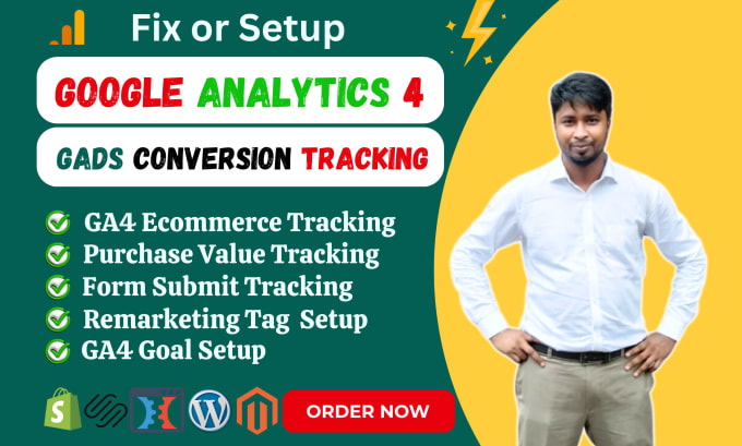 Gig Preview - Setup google analytics 4, ga4 ecommerce tracking, ads conversion tracking by GTM