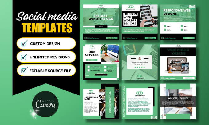 Gig Preview - Design editable canva templates for social media feed