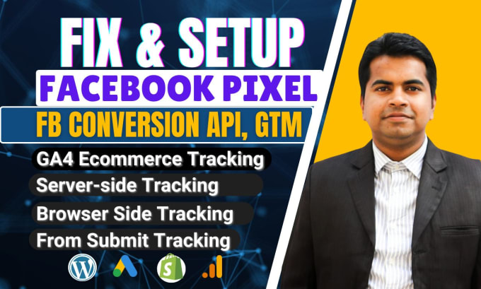 Gig Preview - Fix facebook pixel google analytics 4,fb conversion api meta pixel for meta ads