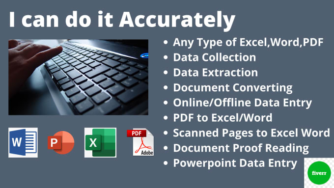 Gig Preview - Do excel data entry,word data entry, PDF to excel data entry