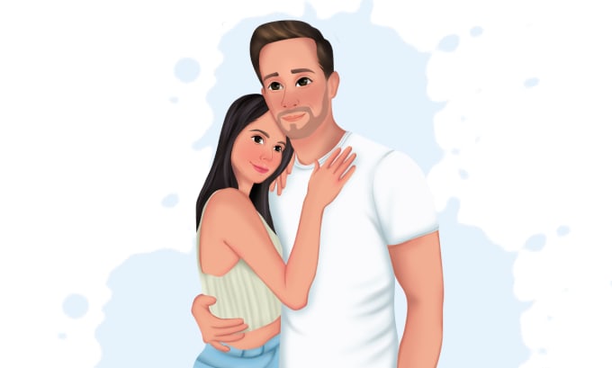 Gig Preview - Draw disney cartoon style couple,family,pet cartoon portrait