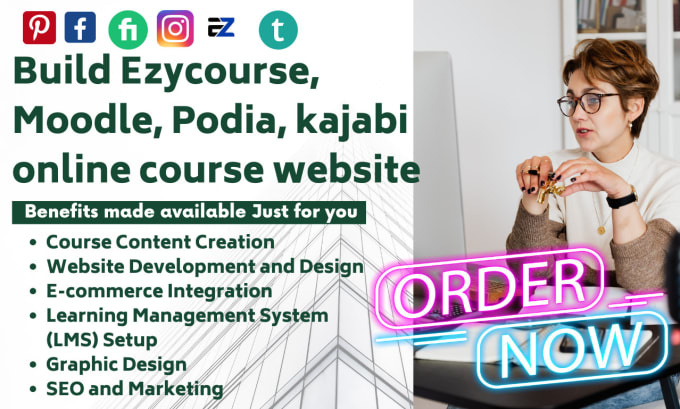 Gig Preview - Build ezycourse kajabi moodle teacheable thinkific podia online course website